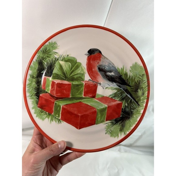 Ceramica Cuore Italy Christmas Holiday Sparrow Salad/Luncheon 9” Plates set/6 - Picture 14 of 15